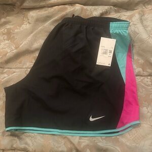 Nike Black Shorts with Teal Trim and Pink Side Panel